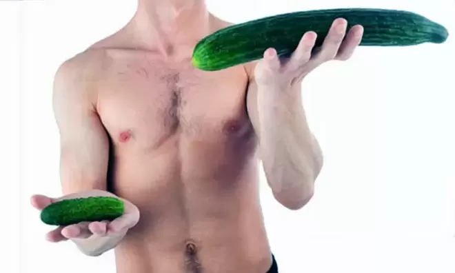 tamanho do pênis pequeno e grande usando pepinos como exemplo
